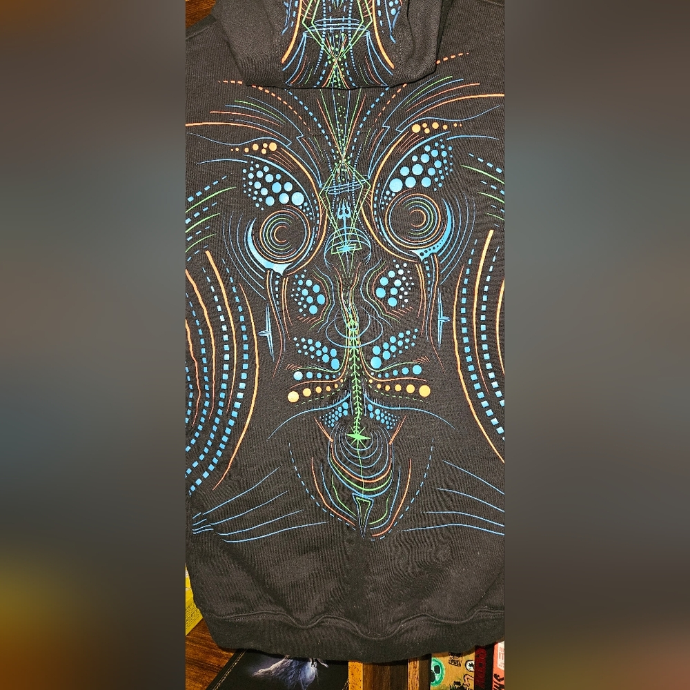Raver Hoodie Vest Mens XL Public Beta UV Psychedelic Festival Wear - Picture 4 of 10